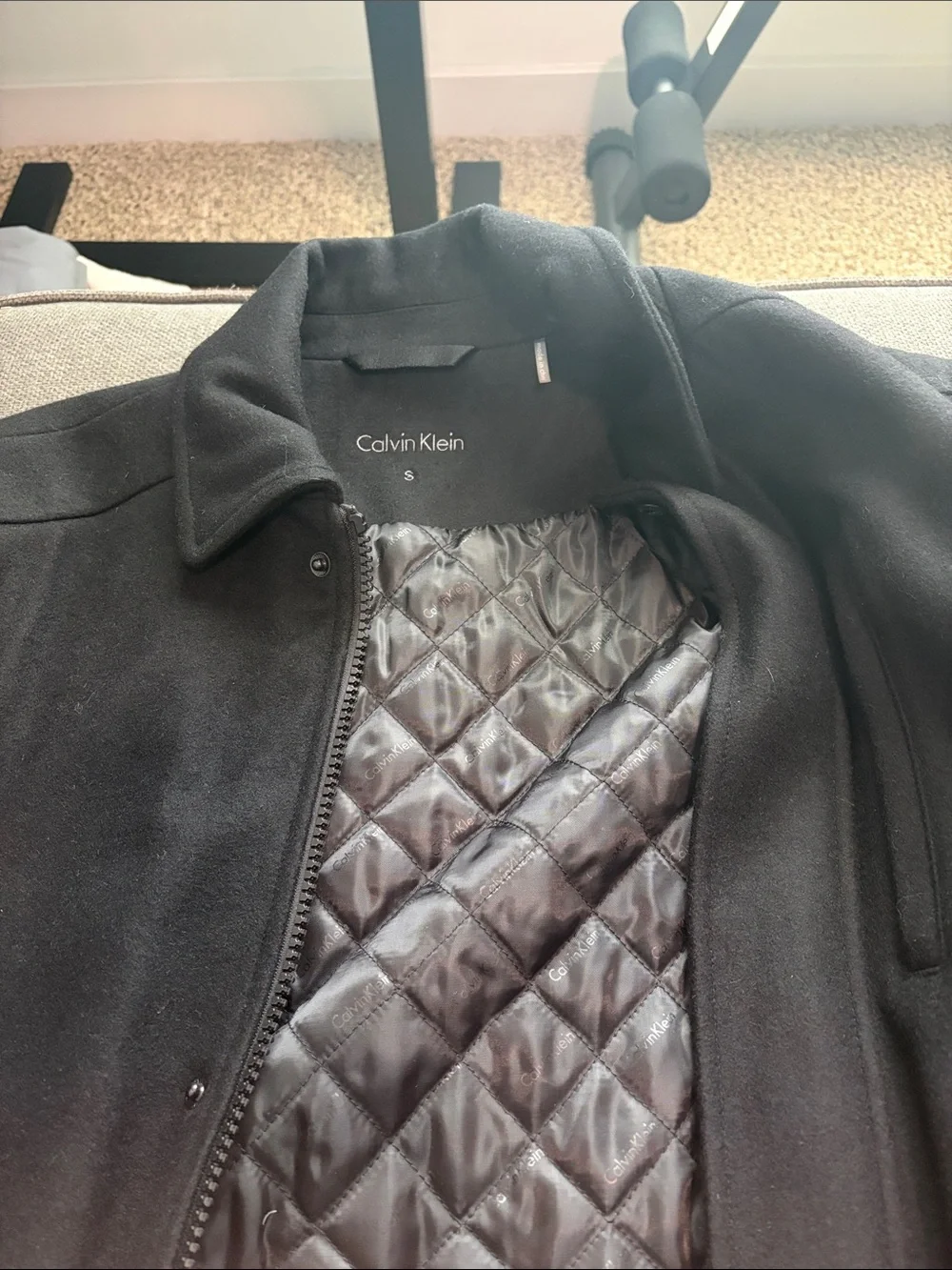 Calvin Klein Black Quilted-Lined Men's Pea Coat